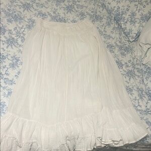 Cream Pleated Ruffled Midi Skirt